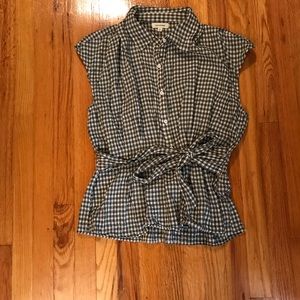 Max Studio half button down with peplum and smocked waist on back.